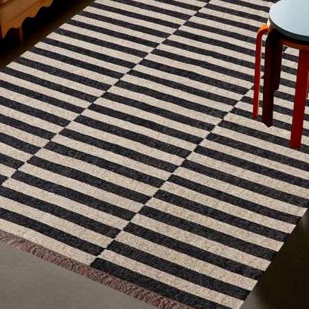Handmade Black Synthetic Fibre Striped Carpet For Home